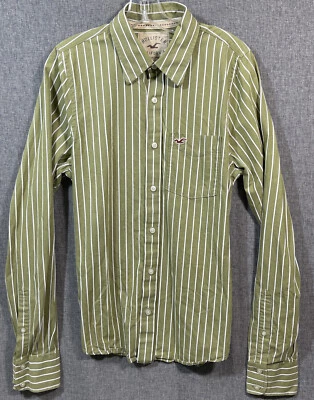 Hollister Mens L Long Sleeve Button Down Green Stripe Shirt Soft Cotton MS3 - Image 1 of 4