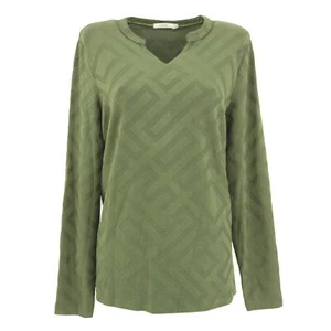 CECIL Damen langarm Pullover Pulli Shirt Strick V-Neck olive jaquard grün 30942 - Picture 1 of 2