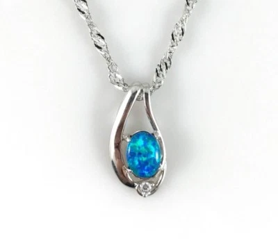 Ciondolo collana opale in argento sterling 925 naturale, piccolo ciondolo con... - Immagine 1 di 4