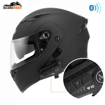 Motorcycle Bluetooth Helmet DOT Modular Full Face Dual Visor FlipUp Black Helmet Foto 1 de 4