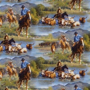 Tela de algodón acolchado para coser escena de caballo vaquero ranchero escena de caballo Ranchero - Imagen 1 de 3