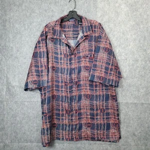 Mecca Shirt Mens Size XL Navy Red Plaid Cotton Blend Button Up Short Sleeve Logo - Picture 1 of 14