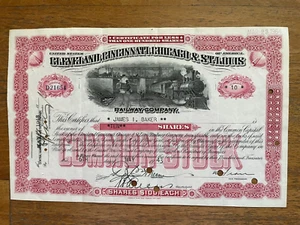 👍USA 1943 CLEVELAND, CINCINNATI, CHICAGO & ST.LOUIS 10 SHARES CERTIFICATE - Picture 1 of 2
