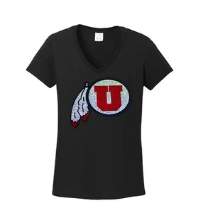 Women's Utah Utes Football Spangle T Shirt Tee Bling faux rhinestone - Picture 1 of 1
