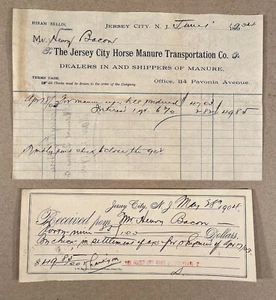 1904 Billhead JERSEY CITY HORSE MANURE TRANSPORTATION CO. 114 Pavonia Ave, NJ - Picture 1 of 2