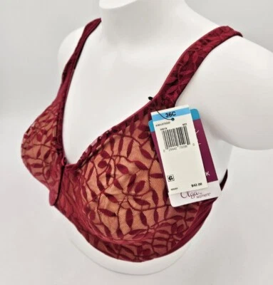 BRA UW OLGA 35519 Sheer Leaves Minimizer Lace Positively Fitting Raspberry Jam - Image 1 of 4