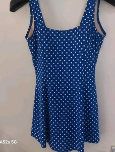Blue & White Polka Dot Swim Dress Costume Size UK 12 By Beachcomber. Cup B/C - Picture 1 of 5