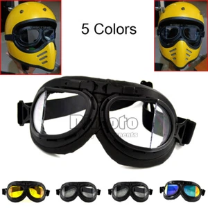 Motorcycle Windproof Goggles Aviator Pilot Retro Vintage Eyewear Glasses Helmet - Foto 1 di 12