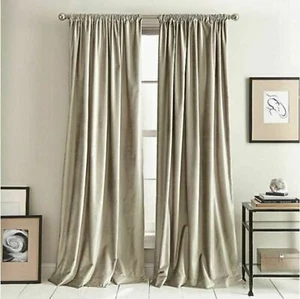 DKNY Two 50" x 84" Pocket Panels Includes Lining Modern Knotted Velvet Champagne - Picture 1 of 5
