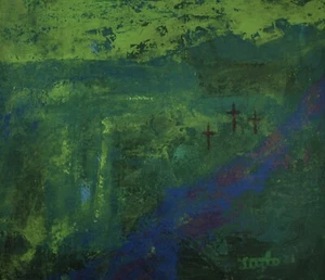 Original 26”x30” Acryl, signiert, abstrakt - Bild 1 von 7