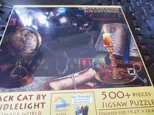 500 Piece Image World Art Puzzle "Black Cat by Candlelight"  19.25 " X  26.625 " - Picture 1 of 2