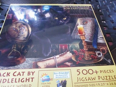 Rompecabezas de arte mundial con imagen de 500 piezas "Gato negro a la luz de las velas" 19,25 "X 26,625" Foto 1 de 2