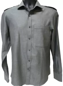 Handsome Kent & Curwen Gray with Shoulder Epaulets 100% Cotton Shirt Men's M - Picture 1 of 9