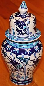 10"x5" Handpainted Turkish Blue Iznik Floral Pattern Ceramic Jar Urn Canister - Picture 1 of 5