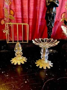Vintage Gold Ornate Hollywood Regency Bathroom Towel Holder + Soap dish Pedestal - Picture 1 of 6