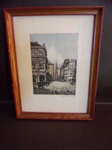 Vintage Framed European Street Scene Print Signed - Picture 1 of 7