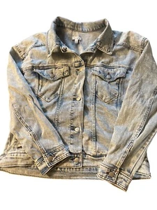 Loves Fire Light Acid Wash Denim Jean Jacket Silver Tone Hardware Size Medium - Picture 1 of 4