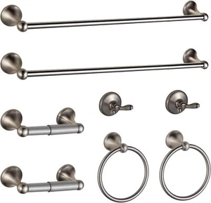 New- Bathroom Hardware Set Brushed Nickel Adjustable Expandable Bath Towel Ba - Picture 1 of 6