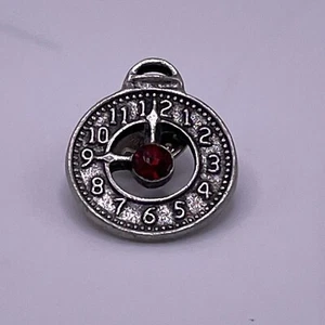 Vintage Clock Pocketwatch Red Stone Center Tie Tack Lapel Hat Backpack Pin - Picture 1 of 3