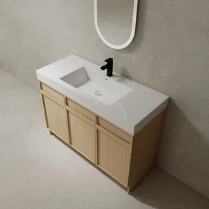 48" Plywood Freestanding Bathroom Vanity Cabinet with Resin Sink Basin and Doors - Picture 1 of 13