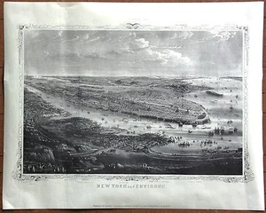New York City Vintage Manhatan Pre Bridges 1800s Era Lithograph Print - Picture 1 of 1