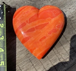 HAND CRAFTED  5” HEART SHAPED Stone PAPER WEIGHT Red Orange - Picture 1 of 3