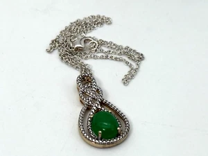 Vintage Sterling Silver Pendant 925 Jewellery Green Stone Cubic Zirconia 5.68g - Picture 1 of 8