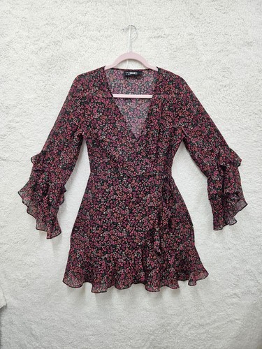 PALM ANGELS Abito donna The Fifth Label nero medio floreale chiffon manica lunga svasata avvolgente