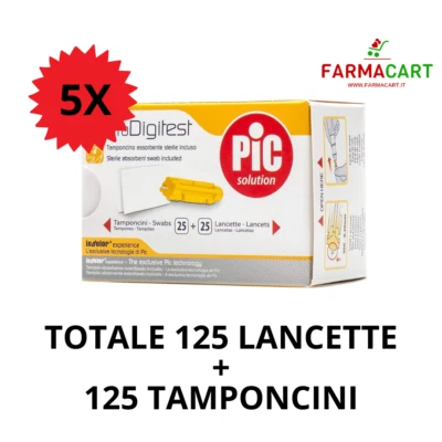 PIKDARE SPA 5x LANCETTE PUNGIDITO PIC DIGITEST 25 PEZZI + 25 TAMPONCINI ASSORBENTI