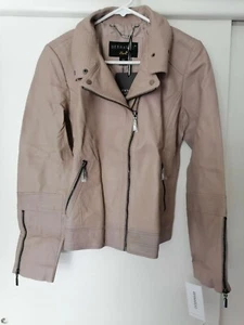 BERNARDO Leather Moto Jacket In Soft Taupe, Size M - Picture 1 of 14