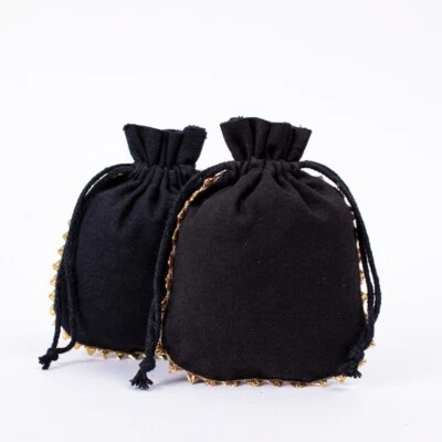 50 PCS Black Round Lace Gift Pouch Personalized Jewelry Packaging Bag 3x4 Inch - Image 1 of 4