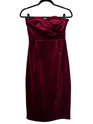 Express Dress Size Small Red Velvet Strapless Sweetheart Midi Sheath Prom Event Foto 1 de 4