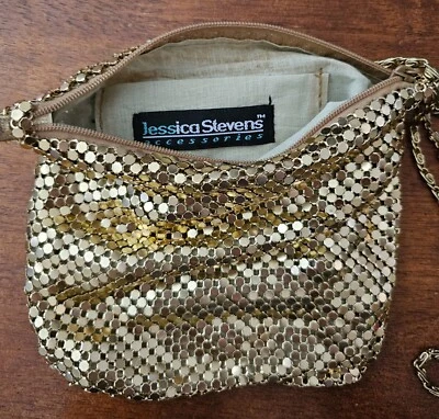 Women's Vintage 1980s Jessica Stevens Gold Metal Mesh Evening Purse - Imagem 1 de 3