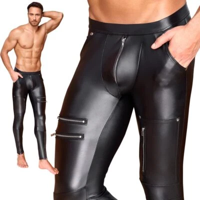 ORION Herren Hose eng M-XXL Taschen matter Wetlook glänzend Nieten schwarz sexy "Titan