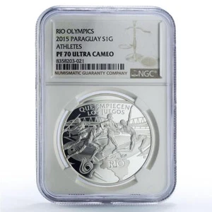Paraguay 1 guarani Rio Olympic Games Athletes Sports PF70 NGC silver coin 2015 - Picture 1 of 2