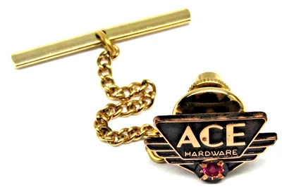 Ace Hardware Employee Recognition Tie Tack Pin Brass Red Stone Award Collectible - Image 1 of 3