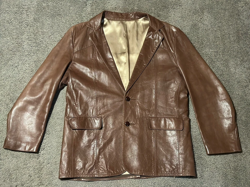 Винтажный Vagabond Нью-Гемпшир коричневый кожаный блейзер куртка мужская 46 от 1970-х - Изображение 1 из 4