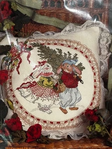 Vinted Bunnies with Tree Pillow Counted Cross Stitch Kit New Christmas love rare - Picture 1 of 6