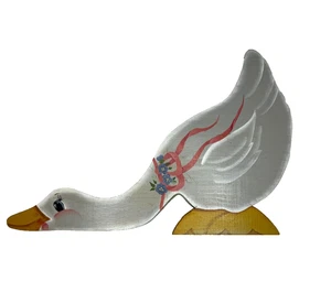 Vintage Folk Art Hand-Painted Wooden Goose Shelf Decor Cottage Core Signed  - Picture 1 of 8