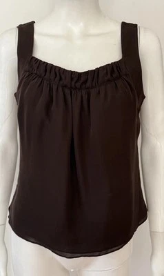 New Ellen Tracy Expresso Brown Layered Silk Camisole Tank Pleated Neckline Sz 4 - Image 1 of 4