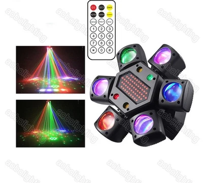 Remote RGB LED Beam Moving Head Lights DJ Disco Mini Six Arm LED Laser Lighting - Image 1 of 4