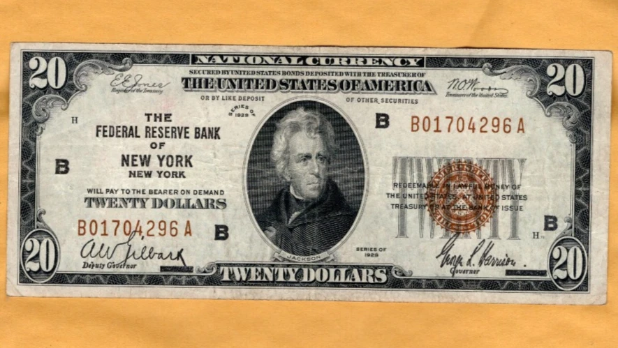 $20 series 1929 Federal Reserve Banknote in high grade - Image 1 of 2