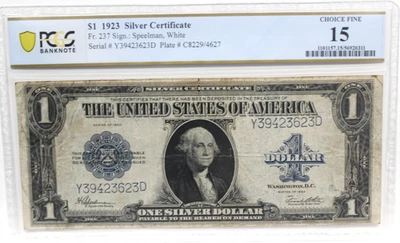 1923  1$  SILVER CERTIFICATE Fr#237 PCGS 15 FINE PRICED FOR QUICK SALE - Image 1 of 4