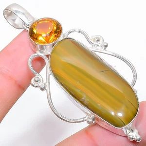 Immagine Diaspro, Citrino Gemma 925 Argento Sterling Ciondolo Gioielli 7.5cm - Foto 1 di 5