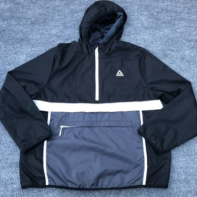 Reebok Men's Anorak Hooded Windbreaker SIze XL Black Gray White Hoodie Kangaroo - Image 1 of 4