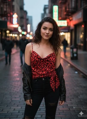 🖤MILLY🖤 Top Cami Cuello Capucha Estampado Leopardo Rojo y Negro Feroz - Corbata Talla 2 Foto 1 de 4