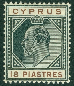 SG 70 Cyprus 1904-10. 18pi black & brown. Fine unmounted mint CAT £55 - Picture 1 of 1
