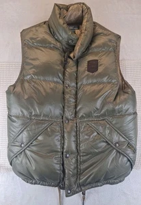 Vtg Polo Ralph Lauren Sportsman Down Puffer Vest Size M Green/Tan Leather Crest - Picture 1 of 16