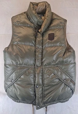 Vtg Polo Ralph Lauren Sportsman Down Puffer Vest Size M Green/Tan Leather Crest - Image 1 of 4