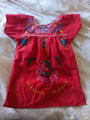 Vestido Mexicano Bordado Niñas 4/5 Algodón Rojo Floral Foto 1 de 4